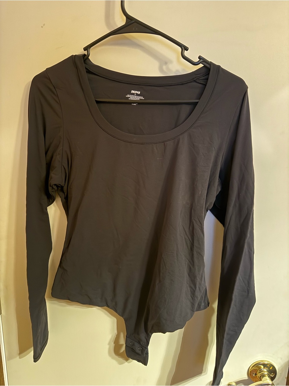 SKIMS Black Long-Sleeve Scoop-Neck Bodysuit
